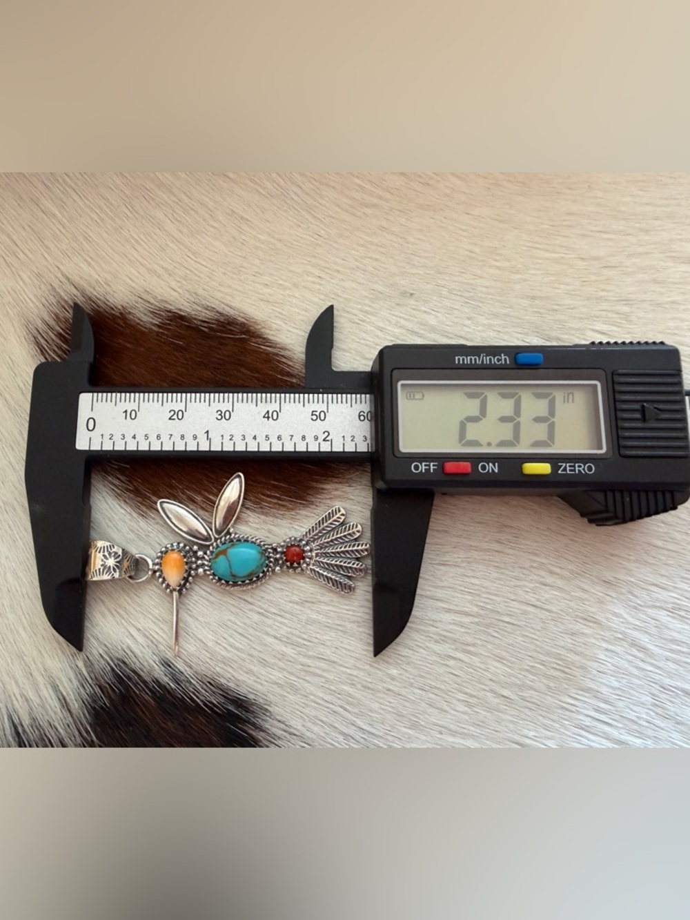 ❤️ Spiny Oyster, Kingman Turquoise Red Coral Hummingbird Navajo Sterling Pendant - Picture 10 of 12